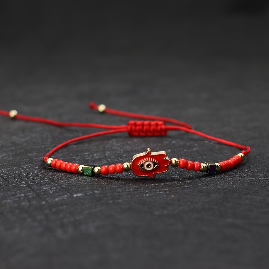 Boho Fatima Eye Charm Bracelet Nylon Rope Seed Bead Jewelry